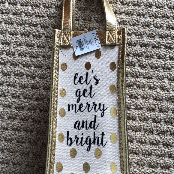 Fabulous hostess wine tote. Polka dot /gold trim - Picture 2 of 8